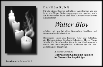 Traueranzeige von Walter Bloy von Südthüringer Presse