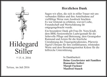 Traueranzeige von Hildgard Stiller von Neue Presse Coburg
