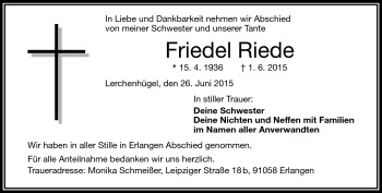 Traueranzeige von Friedel Riede von Frankenpost