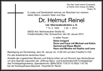 Traueranzeige von Helmut Reinel von Frankenpost