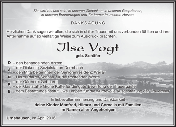 Traueranzeige von Ilse Vogt von Südthüringer Presse