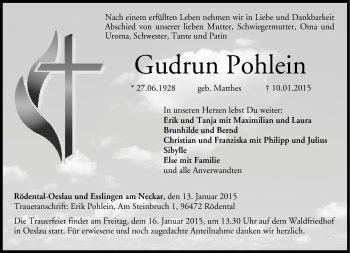 Traueranzeige von Gudrun Pohlein von 23048
