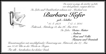 Traueranzeige von Barbara Kofer von Frankenpost