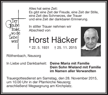 Traueranzeige von Horst Häcker von Frankenpost