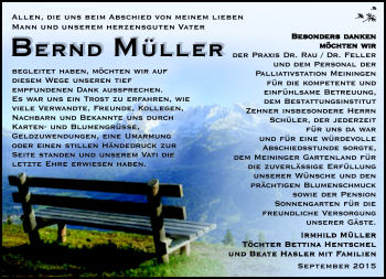 Traueranzeige von Bernd Mülelr von Südthüringer Presse