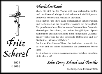 Traueranzeige von Fritz Scherzl von Südthüringer Presse
