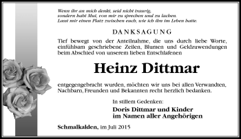 Traueranzeige von Heinz Dittmar von Südthüringer Presse