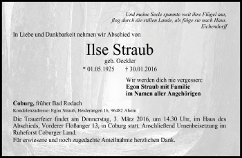 Traueranzeige von Ilse Straub von Neue Presse Coburg