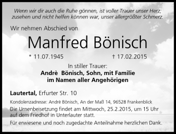 Traueranzeige von Manfred Bönisch von Neue Presse Coburg