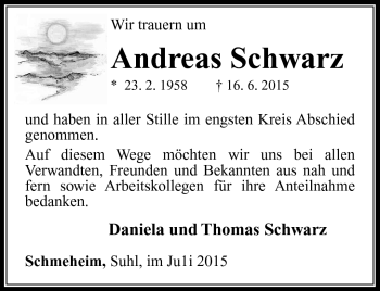 Traueranzeige von Andreas Schwarz von Südthüringer Presse