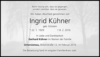 Traueranzeige von Ingrid Kühner von Neue Presse Coburg