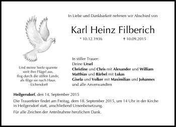 Traueranzeige von Karl Heinz Filberich von Neue Presse Coburg