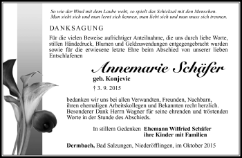 Traueranzeige von Annemarie Schäfer von Südthüringer Presse