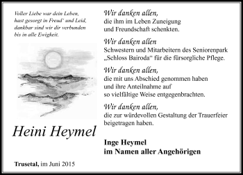 Traueranzeige von Heini Heymel von Südthüringer Presse