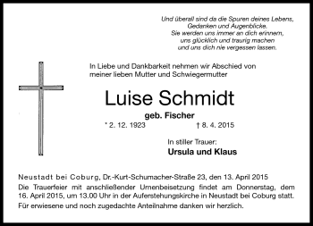 Traueranzeige von Luise Schmidt von Neue Presse Coburg