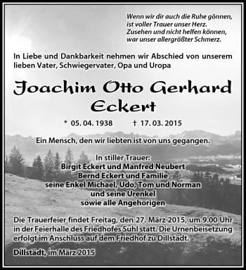 Traueranzeige von Joachim Eckert von Südthüringer Presse