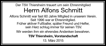 Traueranzeige von Alfons Schmitt von Frankenpost