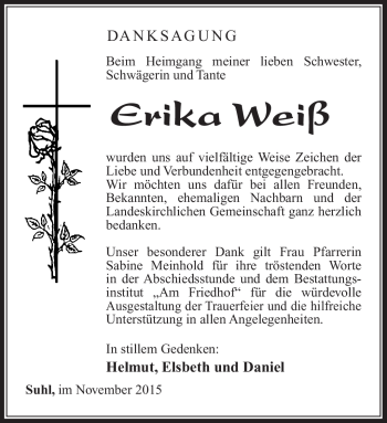 Traueranzeige von Erika Weiß von Südthüringer Presse