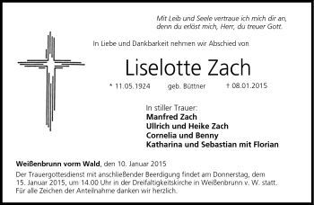 Traueranzeige von Liselotte Zach von Neue Presse Coburg