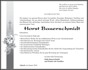 Traueranzeige von Horst Bauerschmidt von Südthüringer Presse