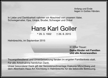 Traueranzeige von Hans Karl Goller von Frankenpost