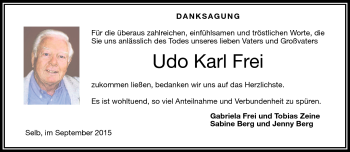 Traueranzeige von Udo Karl Frei von Frankenpost