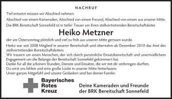 Traueranzeige von Heiko Metzner von Neue Presse Coburg