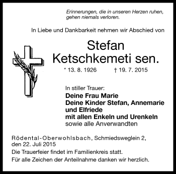 Traueranzeige von Stefan Ketschkemeti sen. von Neue Presse Coburg