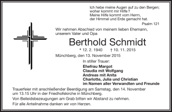 Traueranzeige von Berthold Schmidt von Frankenpost