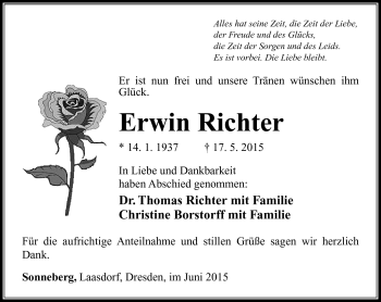 Traueranzeige von Erwin Richter von Südthüringer Presse