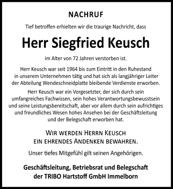 Traueranzeige von Siegfried Keusch von Südthüringer Presse