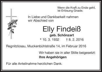 Traueranzeige von Elly Findeiß von Frankenpost
