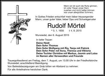 Traueranzeige von Rudolf Mörtel von Frankenpost
