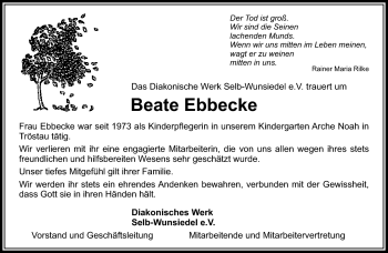 Traueranzeige von Beate Ebbecke von Frankenpost