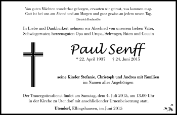Traueranzeige von Paul Senff von Südthüringer Presse