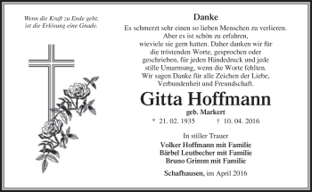 Traueranzeige von Gitta Hoffmann von Südthüringer Presse