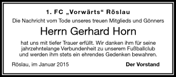 Traueranzeige von Gerhard Horn von Frankenpost