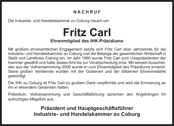 Traueranzeige von Carl Fritz von Neue Presse Coburg