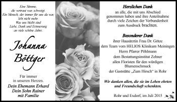 Traueranzeige von Johanna Böttger von Südthüringer Presse