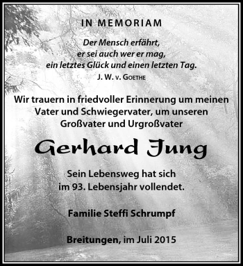 Traueranzeige von Gerhard Jund von Südthüringer Presse