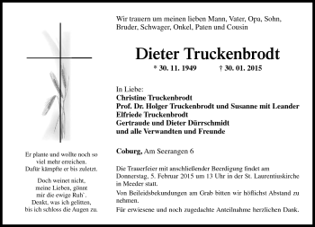 Traueranzeige von Dieter Truckenbrodt von Neue Presse Coburg