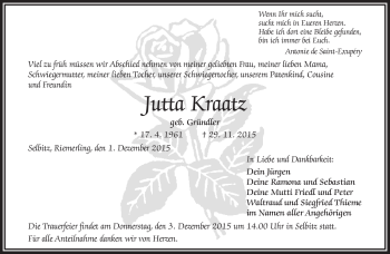 Traueranzeige von Jutta Kraatz von Frankenpost