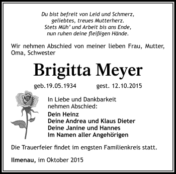 Traueranzeige von Brigitta Meyer von Südthüringer Presse
