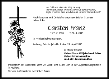 Traueranzeige von Carsten Franz von Frankenpost