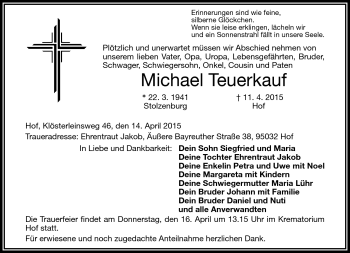 Traueranzeige von Michael Teuerkauf von Frankenpost