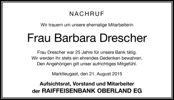 Traueranzeige von Barbara Drecsher von Frankenpost