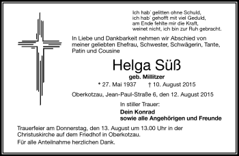 Traueranzeige von Helga Süß von Frankenpost