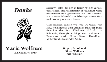 Traueranzeige von Marie Wolfrum von Frankenpost
