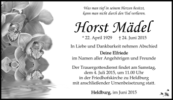 Traueranzeige von Horst Mädel von Südthüringer Presse