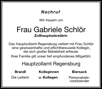 Traueranzeige von Gabriele Schlör von Frankenpost